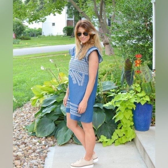 Chambray embroidered ready for spring mini dress - Picture 2 of 6